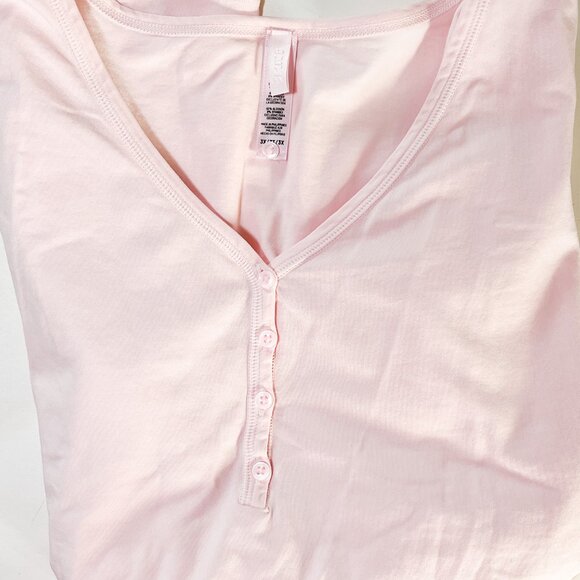 NEW VINTAGE LONG SLEEVE CROPPED HENLEY  CHERRY BLOSSOM / 3X - Picture 4 of 6